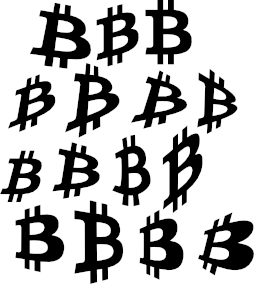 Vector drawings of distorted Bitcoin symbols
