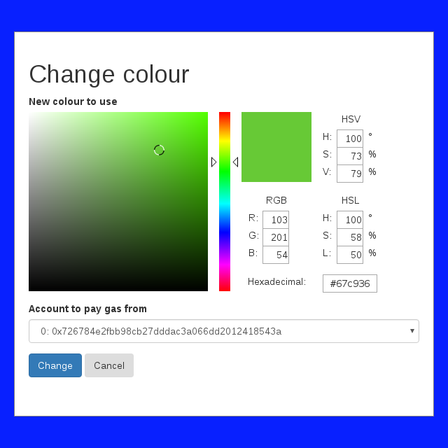 A blue square with a colour-choosing GUI atop it.