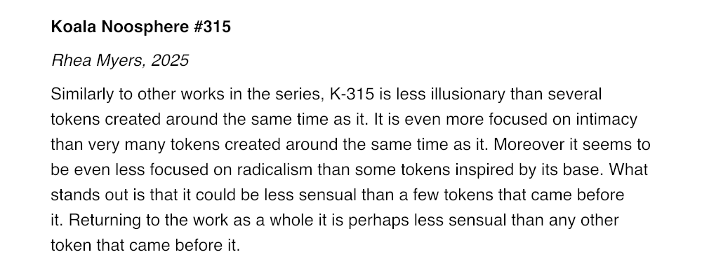 A museum-placard-style description of an imagined artwork in the series &ldquo;Koala Noosphere&rdquo;