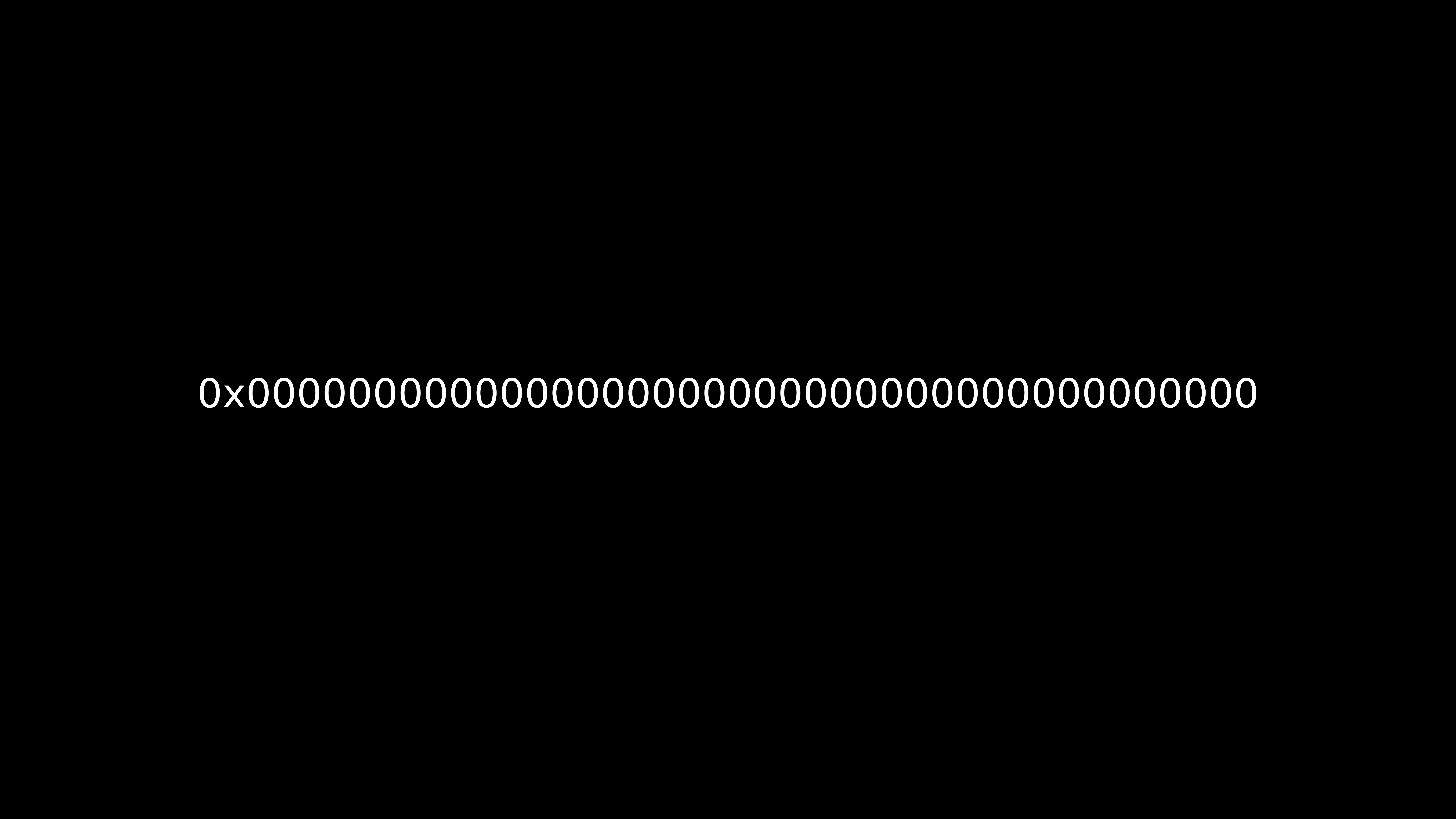 0x00000&hellip;, the Ethereum null address, in white on black text.
