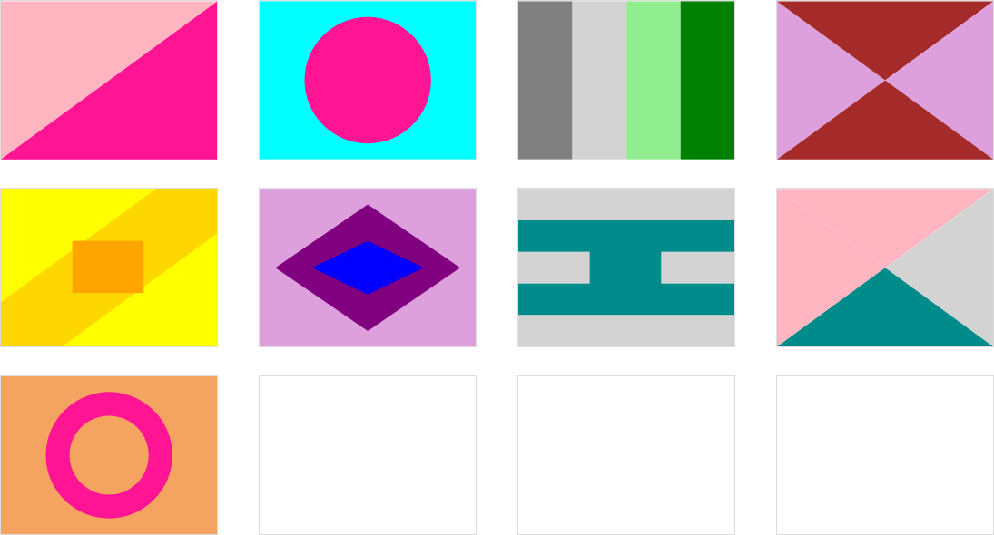 A 4 by 3 grid of fictitious flags.