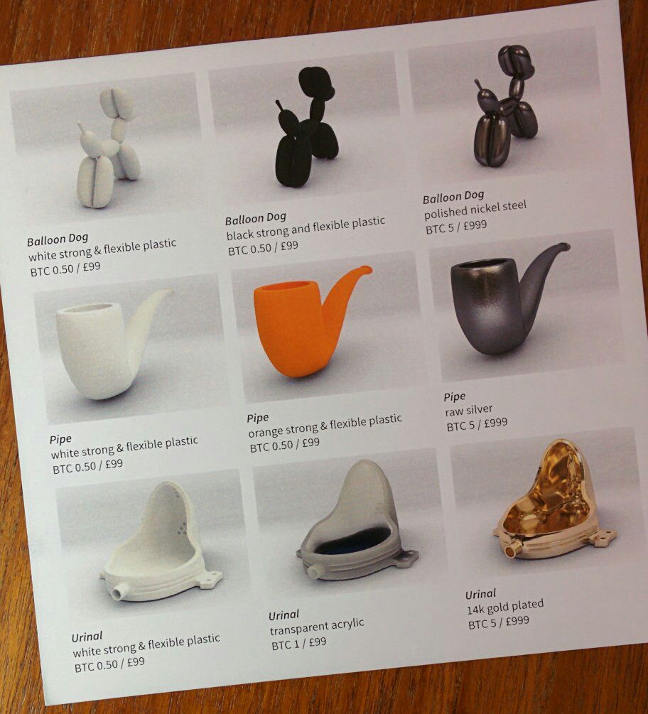 A flyer listing prints in different materials from &ldquo;Shareable Readymades&rdquo;